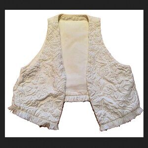 Vintage Embroidered Cotton Canvas Crop White Mini Vest Western Boho Fringe
